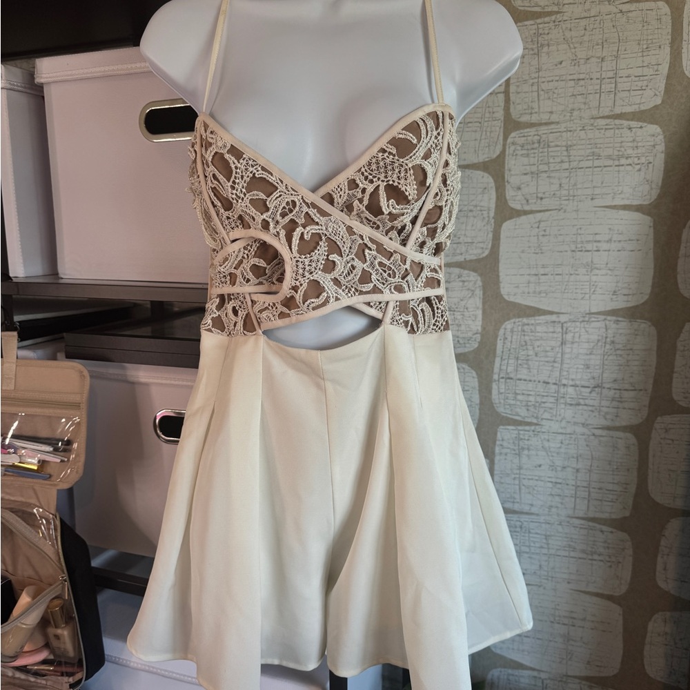 Elegant Lace Overlay Dress romper broken zipper